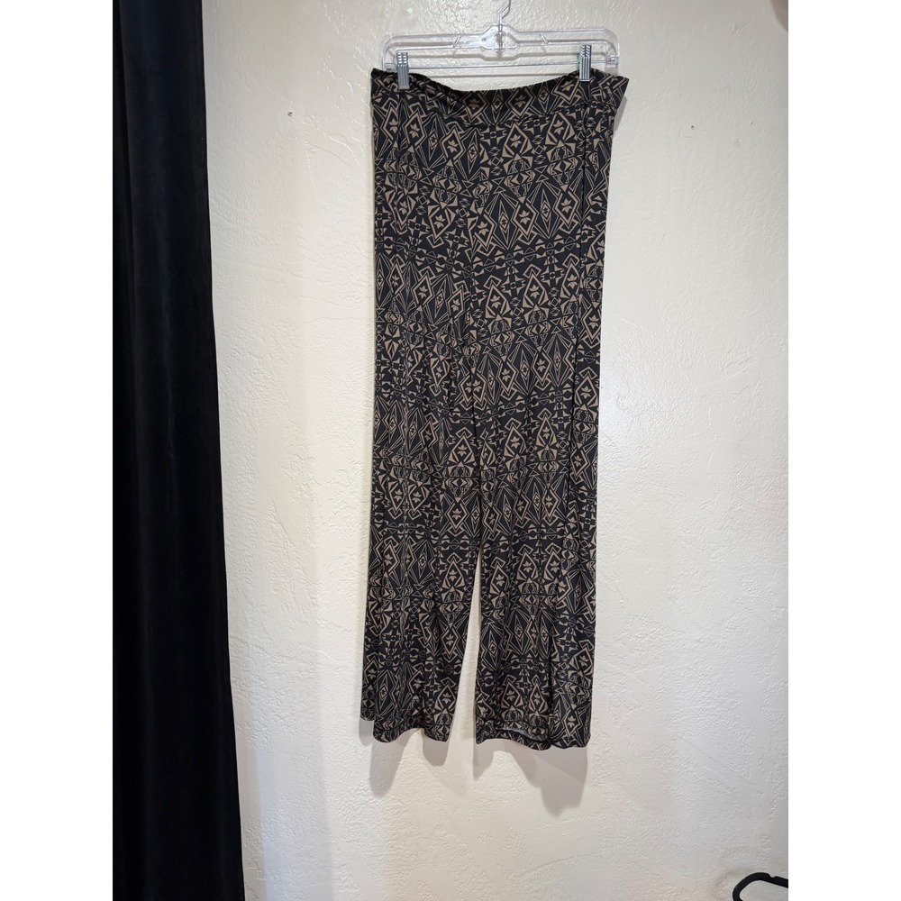 French Laundry Women 1X Black Tan Geometric Aztec Print Wide Leg Relaxed Pants‎